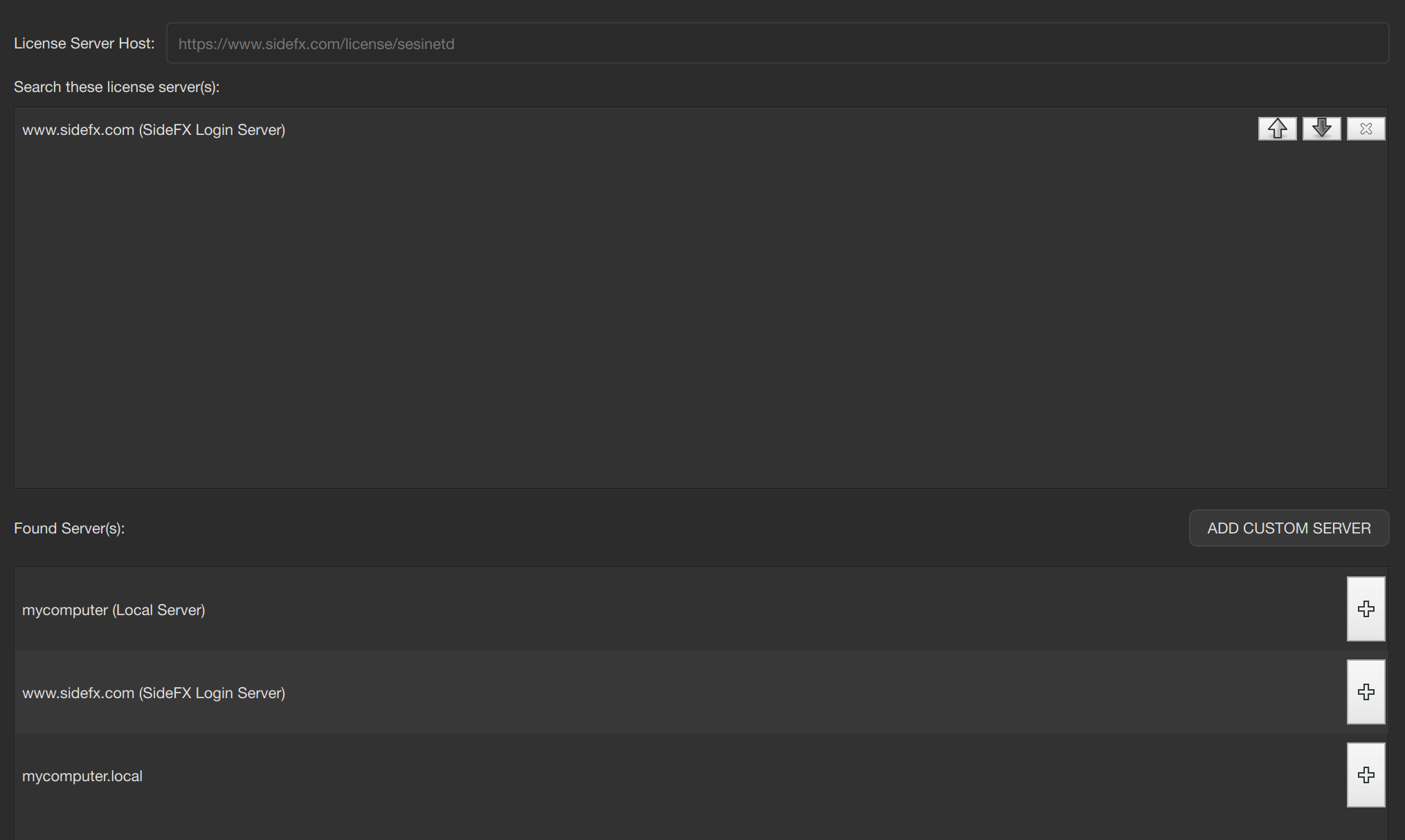 Select SideFX Server 